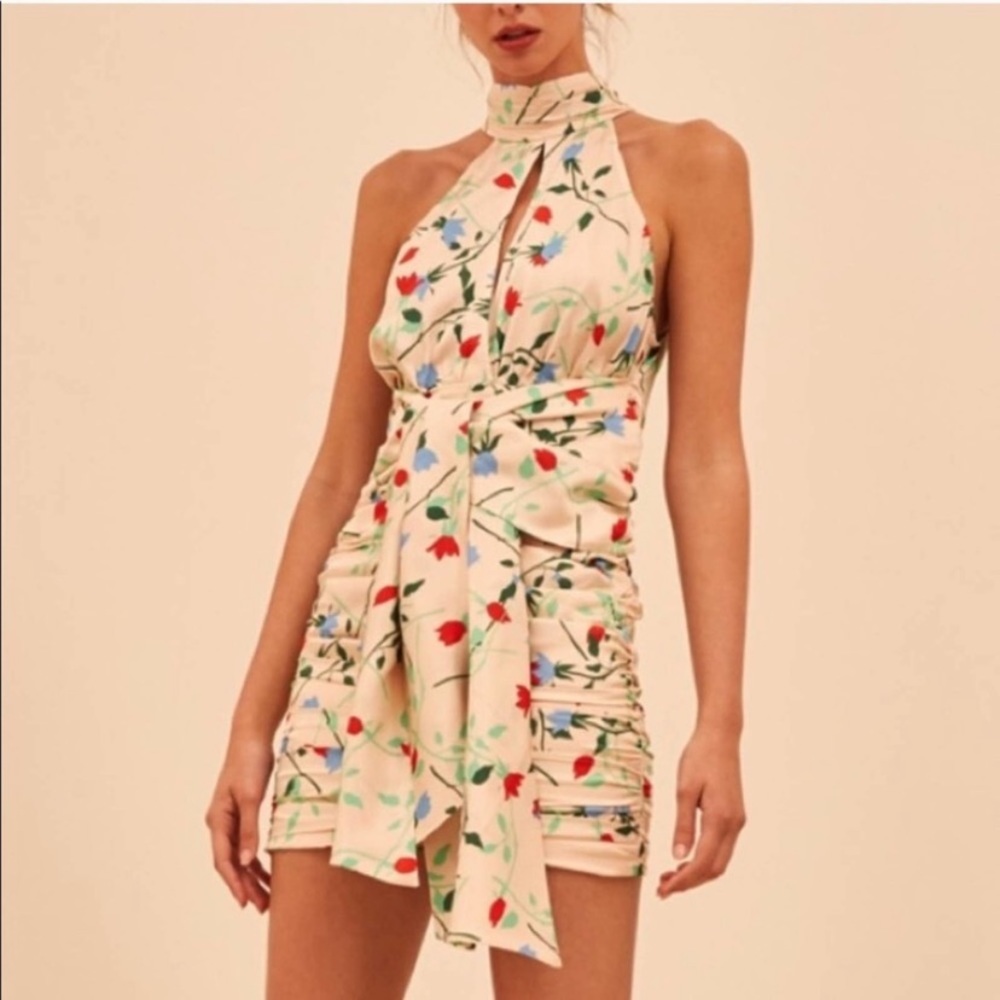 C/MEO Apricot Floral Tie Halter Dress S